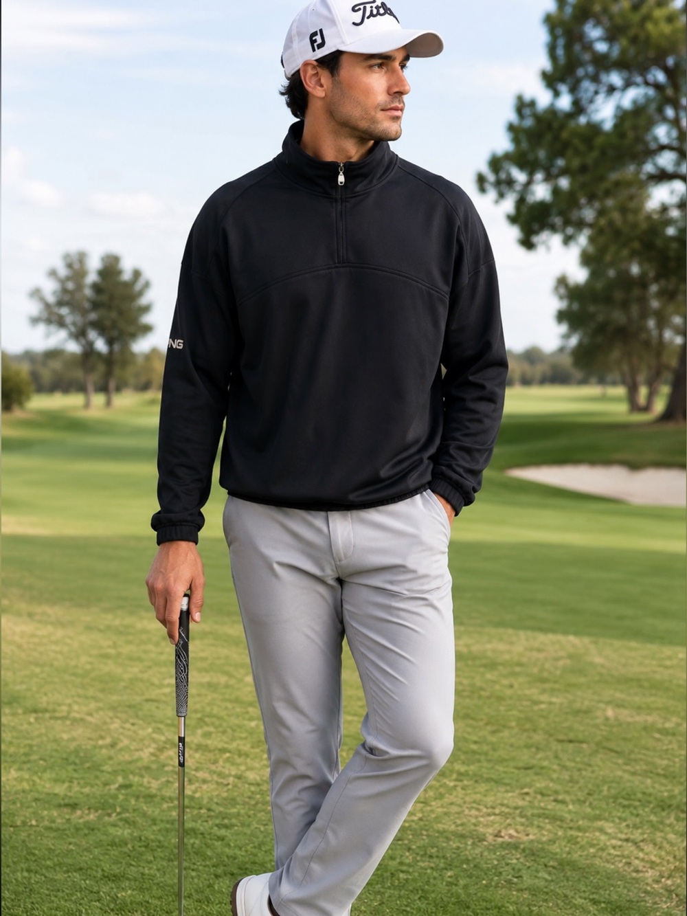 Ping Golf Black Quarter Zip Pullover Sweater Jacket Men’s Large Performance